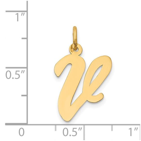Kazi Luxury 14k Yellow Gold Large Script Letter V Initial Charm - Picture 4 of 4
